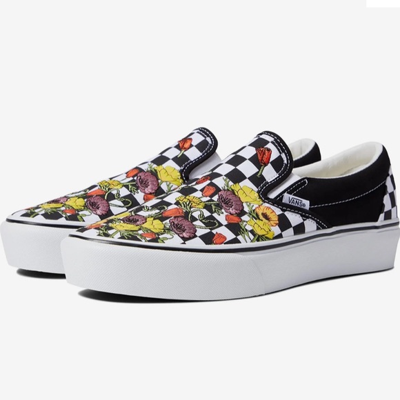Vans Shoes - New Vans classic slip-ons poppy checkerboard black multi color size 7